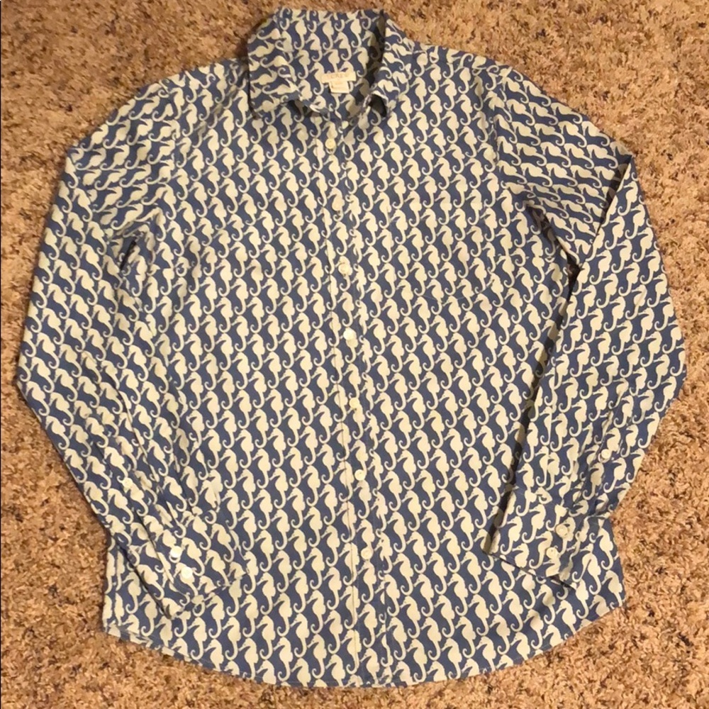 J. Crew XXS Seahorse Print Oxford Button Down